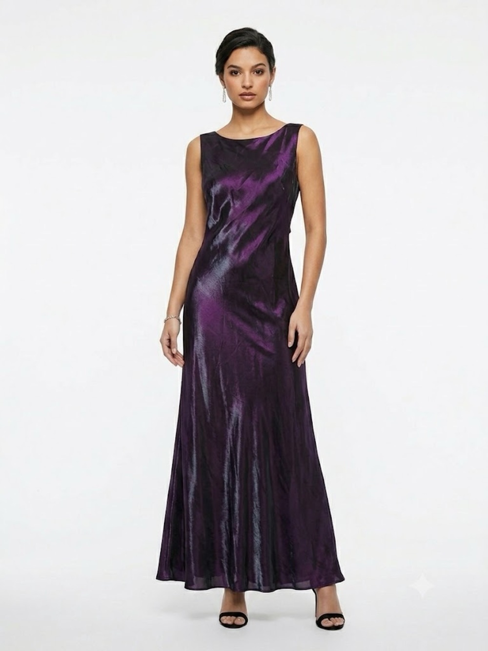 Vintage Reitmans Iridescent Purple Prom Gown 13 Bias Cut V-Back Maxi Dress